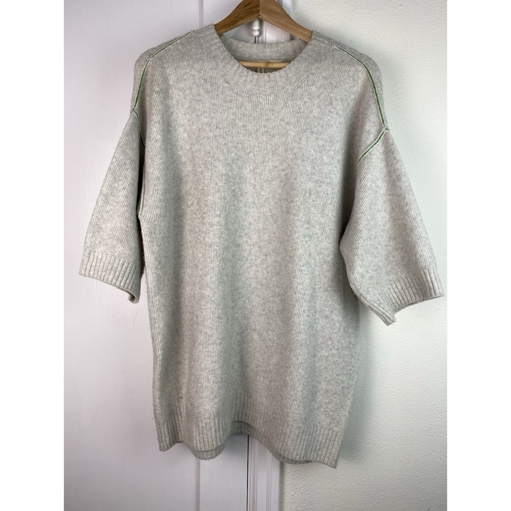 Anthropology MOTH Women's S Gray Green Embroidered Slouchy Tunic Sweater Dress
